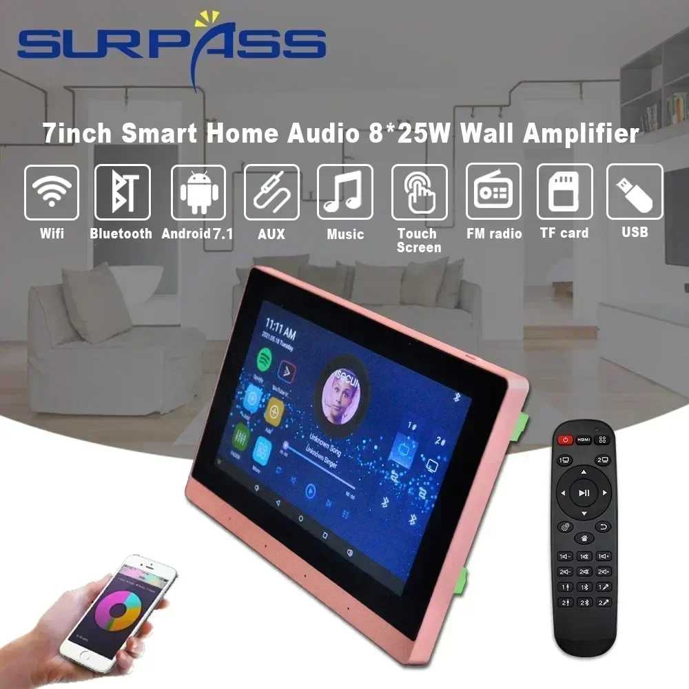 Audio Music In Background - 7inch WiFi In Wall Amplifier Touch