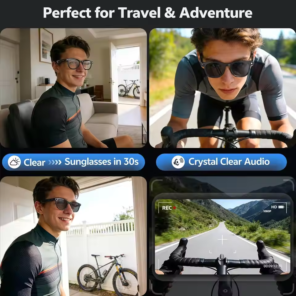 Wireless Smart Camera Glasses  - Audio Music Arabic review and price