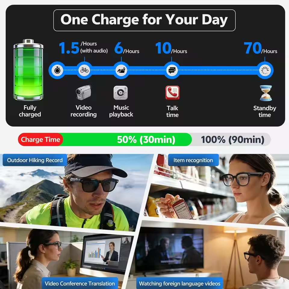 Wireless Smart Camera Glasses  - Audio Music Arabic review and price