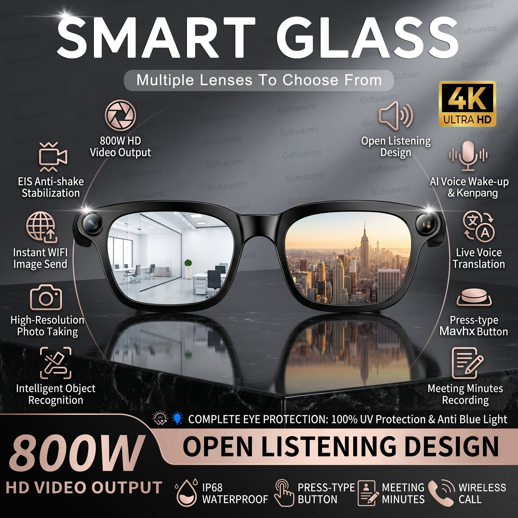 New Smart AI Glasses with 800W - Audio Music Arabic review and price