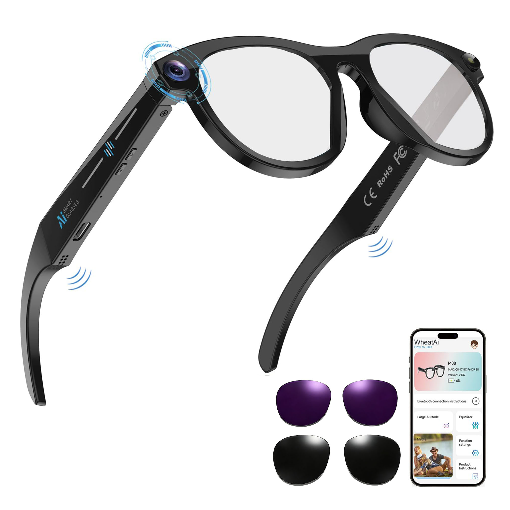 Black Smart Ai Glasses for Men - Audio Music Video review and price