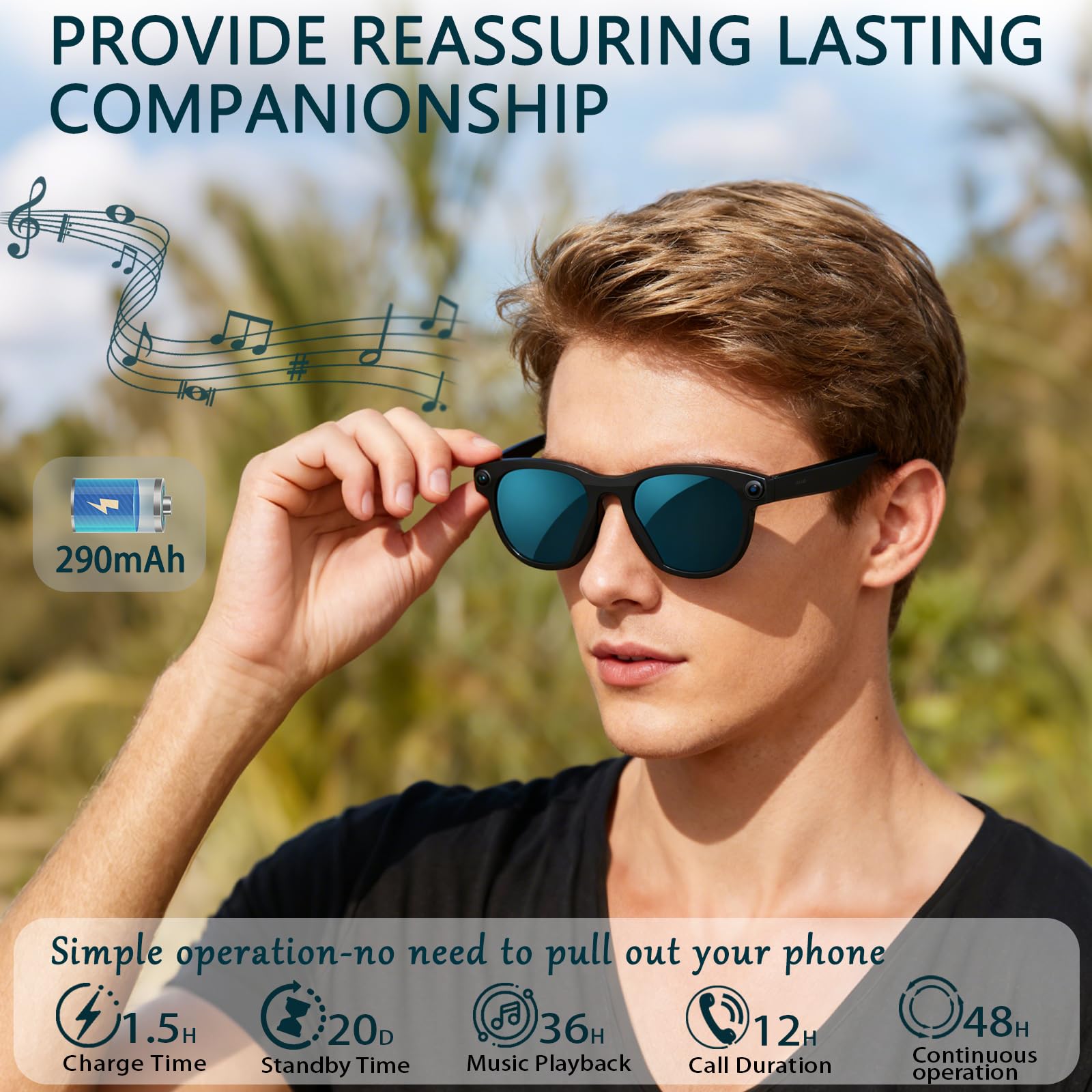 Black Smart Ai Glasses for Men - Audio Music Video review and price